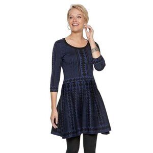 Nina Leonard Size M Geometric Print Knit Dress With 3/4 Sleeves